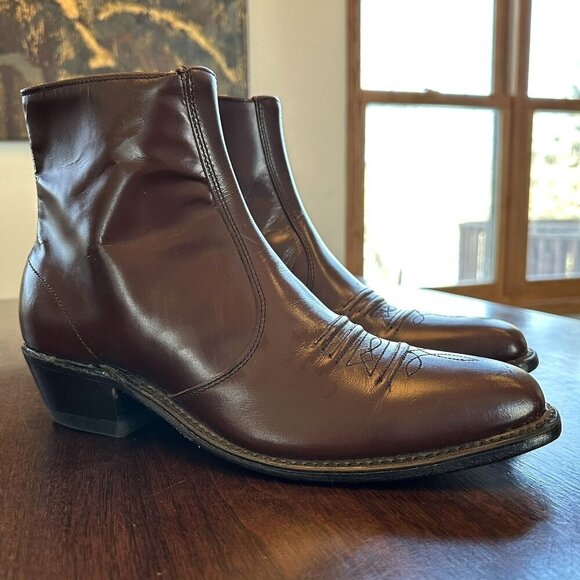 NEW Stuart McGuire Brown Leather Ankle Boots Vintage 90s Western 10D USA main image 4